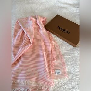 Burberry Pink Striped Scarf 140 x 140 cm